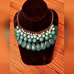 Vtg Early Miriam Haskell Turquoise beaded Glass Necklace unsigned Gold Chain